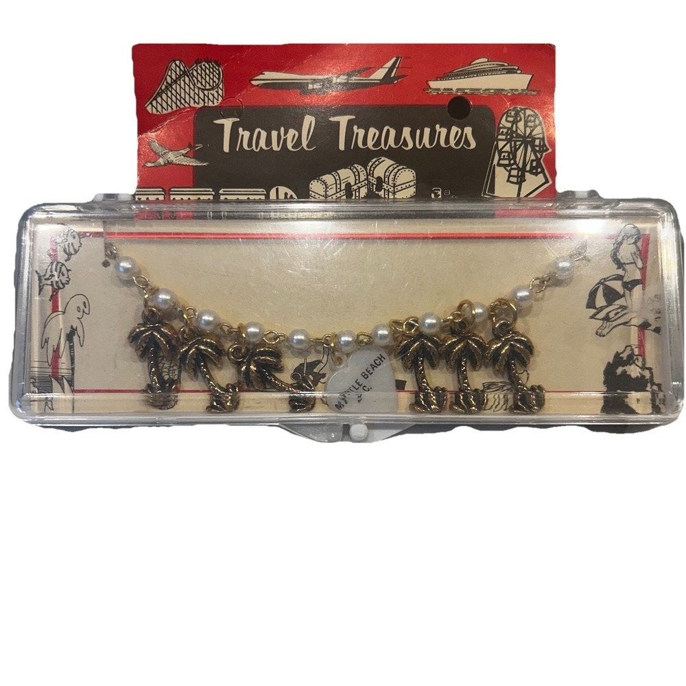 Vintage Travel Treasures Palm Tree Charm Bracelet Myrtle Beach SC New in Package